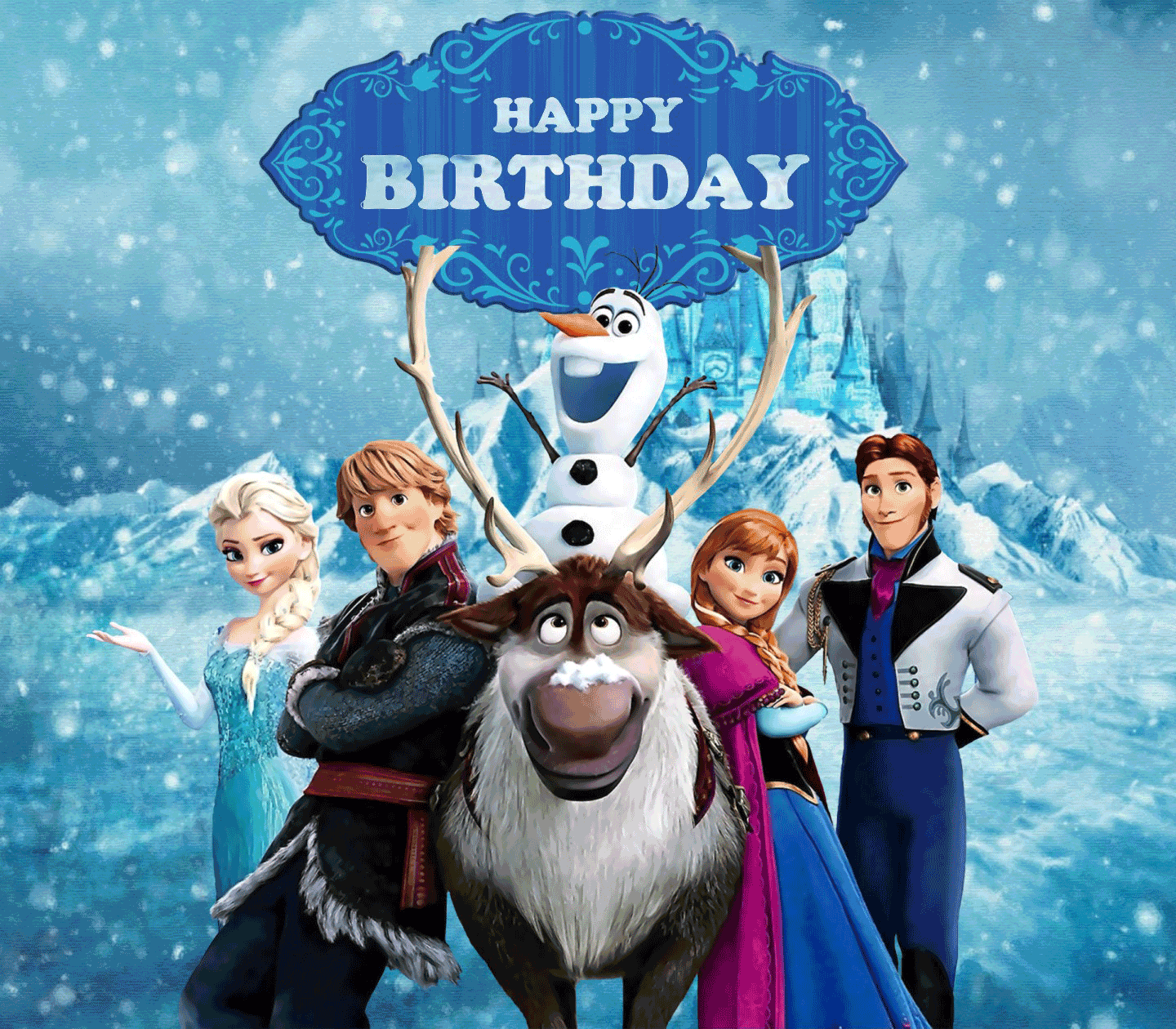 Frozen Theme Happy Birthday Banners - Frozen Elsa Birthday Banner 8X7 Feet