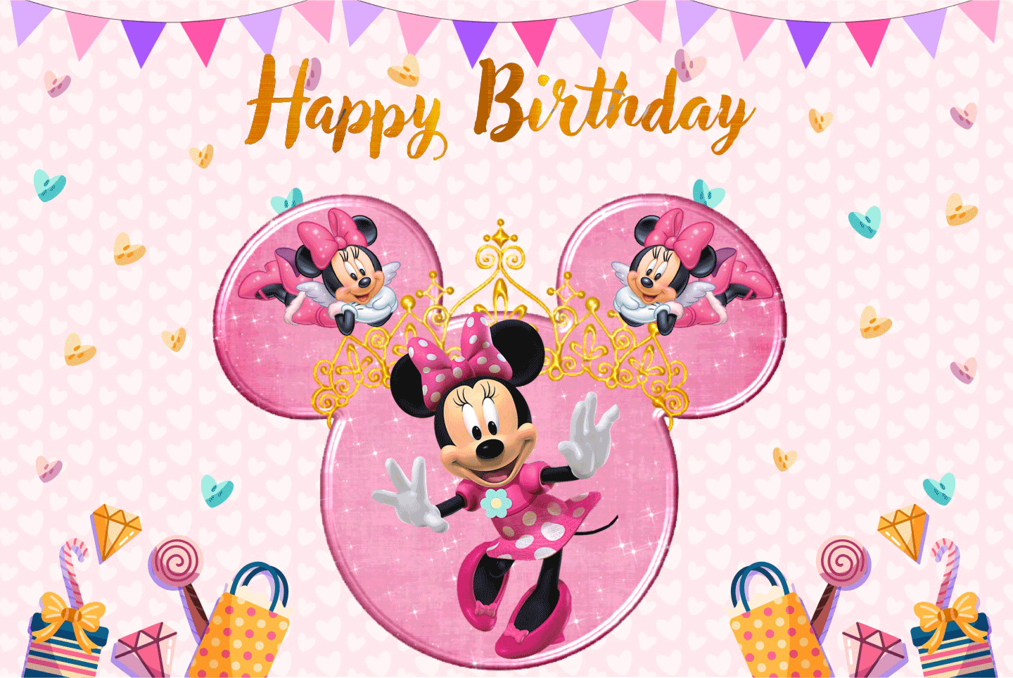 Minnie Mouse Theme Happy Birthday Banners - Minnie Mouse Birthday Banner 6X4 Feet