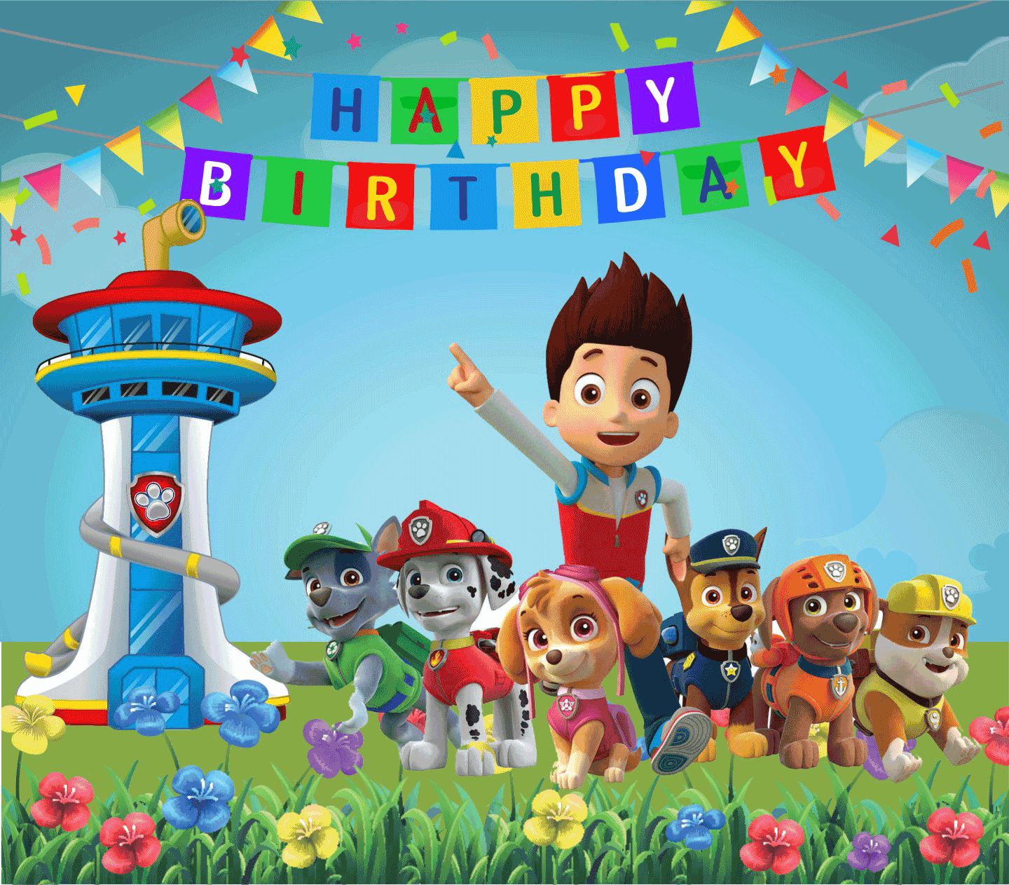 Paw Patrol Theme Birthday Banners - Paw Patrol Birthday Banners 8X7 Feet