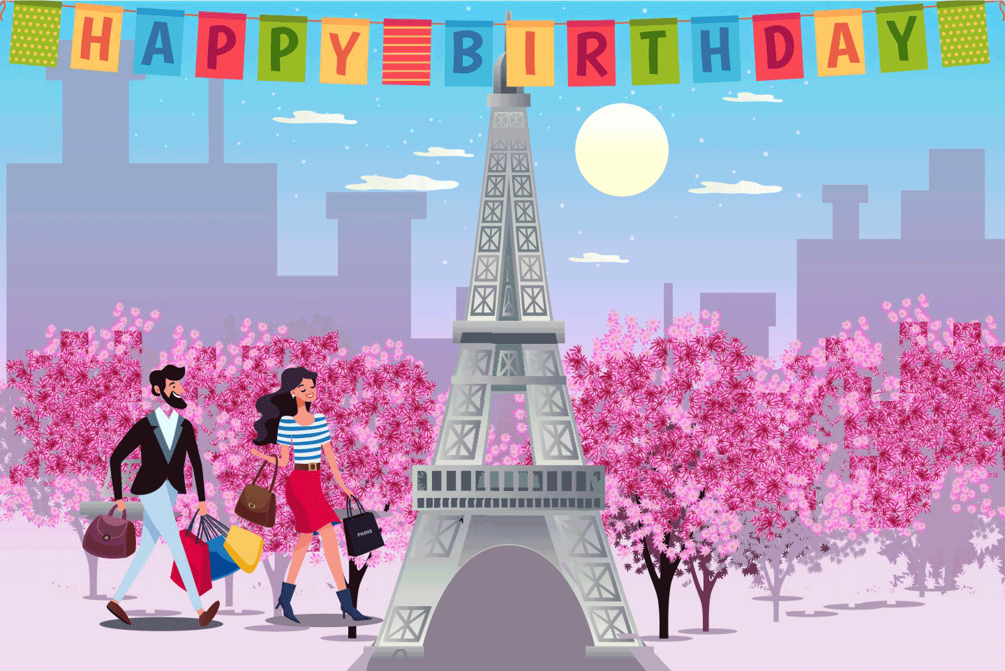 Paris Theme Birthday Banners - Paris Theme Birthday Banner 6X4 Feet