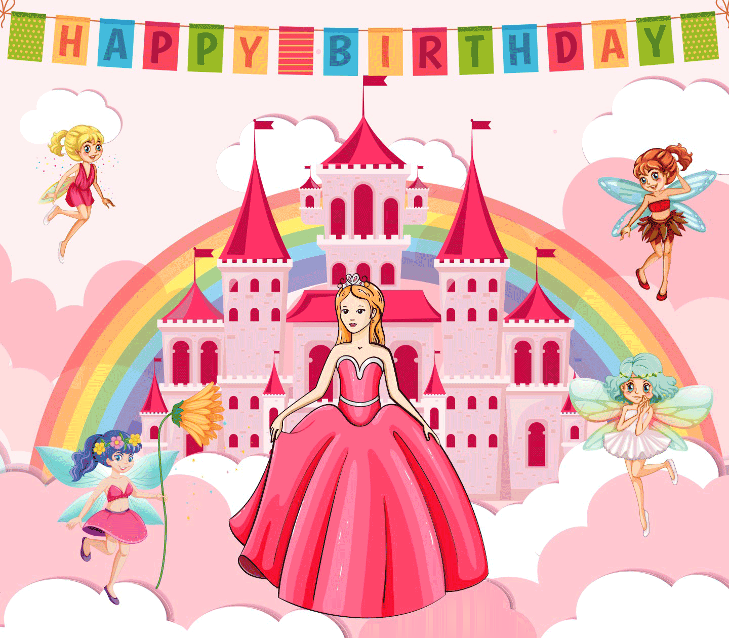 Princess Theme - Princess and Angels Birthday Banner 8X7 Feet