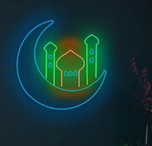 Neon Lights - Crescent Moon with Mosque Neon Sign LED Light