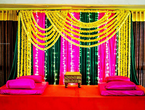 Haldi Decoration - Exquisite Garland and Curtain Haldi-Mehendi Decor