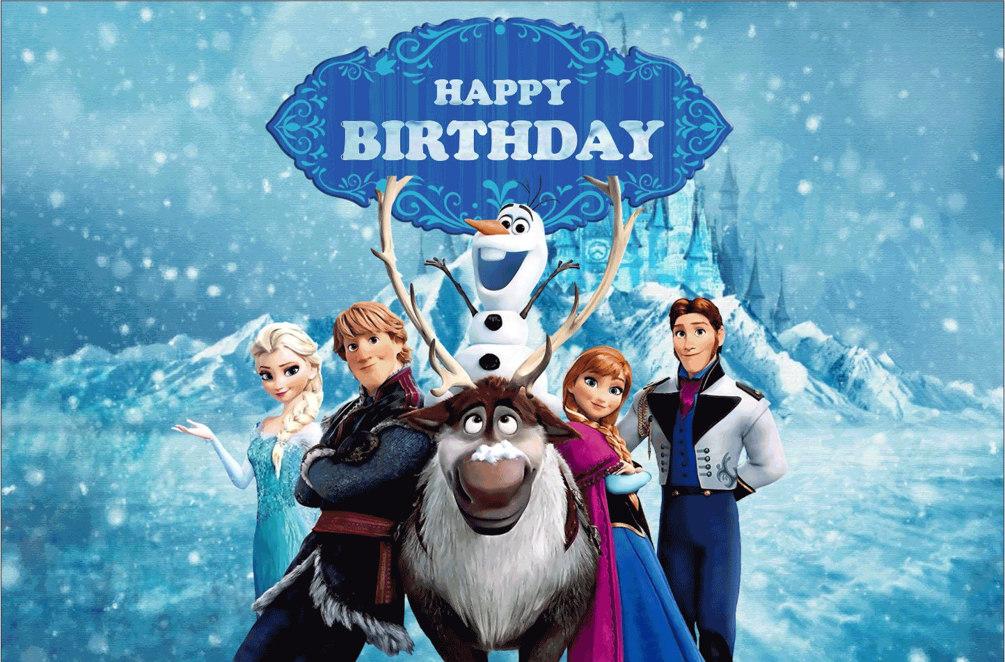 Frozen Theme Happy Birthday Banners - Frozen Elsa Birthday Banner 6X4 Feet