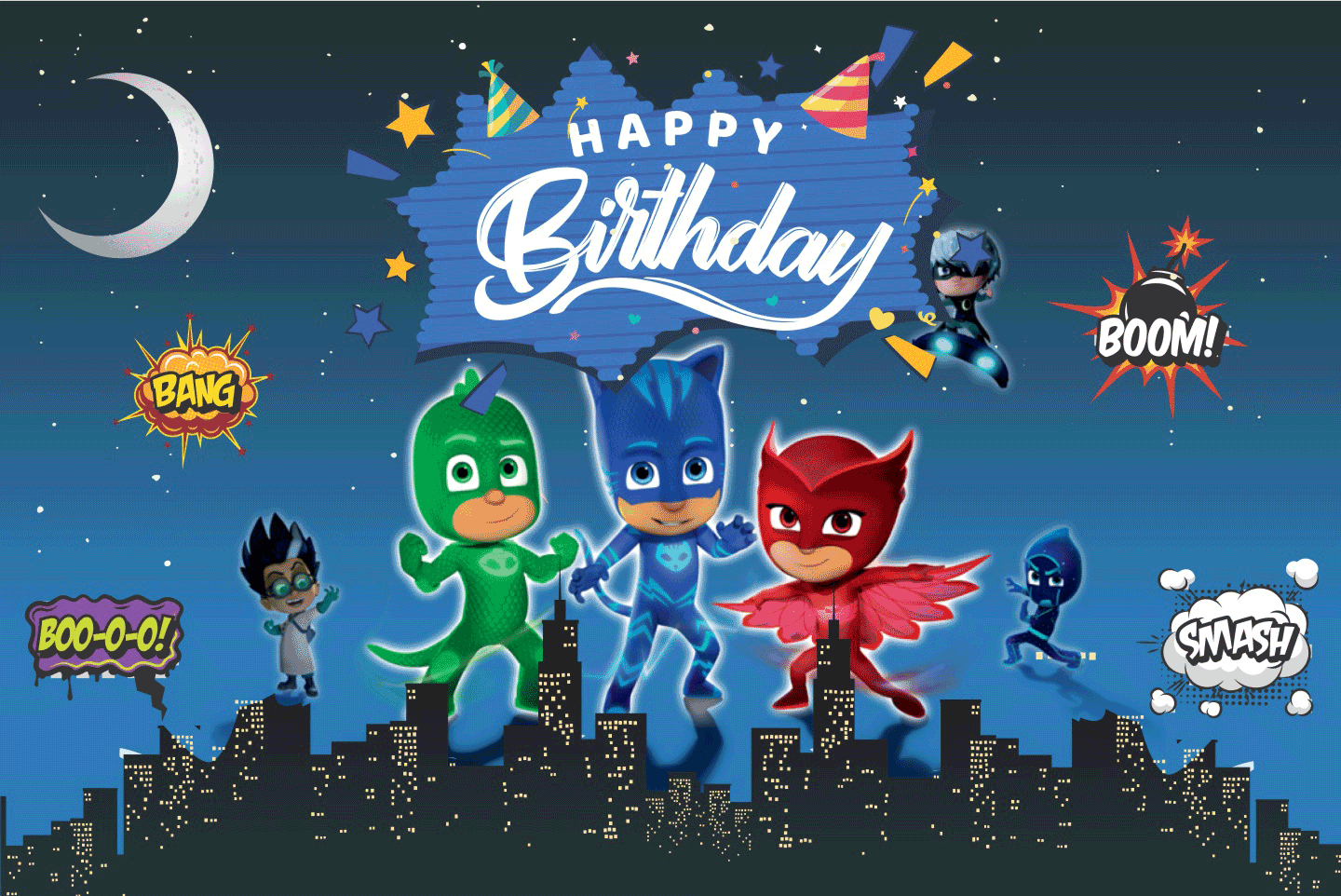PJ Masks Birthday Banners - PJ Masks Theme Birthday Banners 6X4 Feet