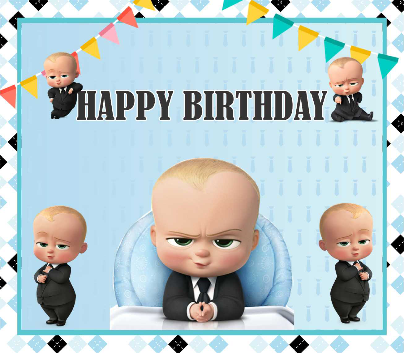 Boss Baby Theme Happy Birthday Banners - Boss Baby Birthday Banner 8X7