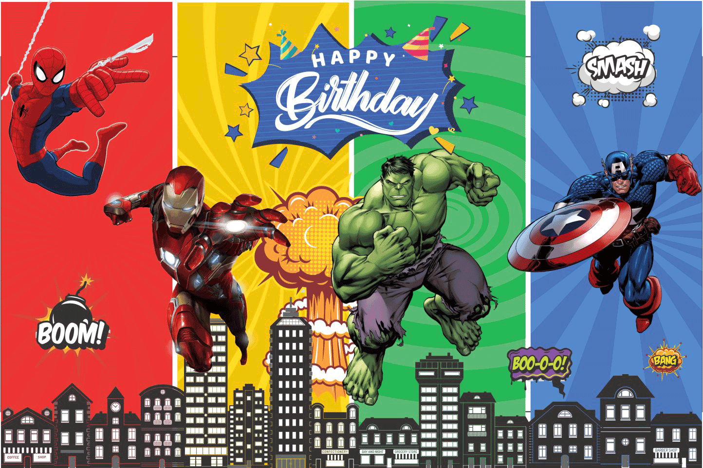 Marvel Avengers Theme Happy Birthday Banners - Avengers Boys Birthday Banner 6x4 Feet