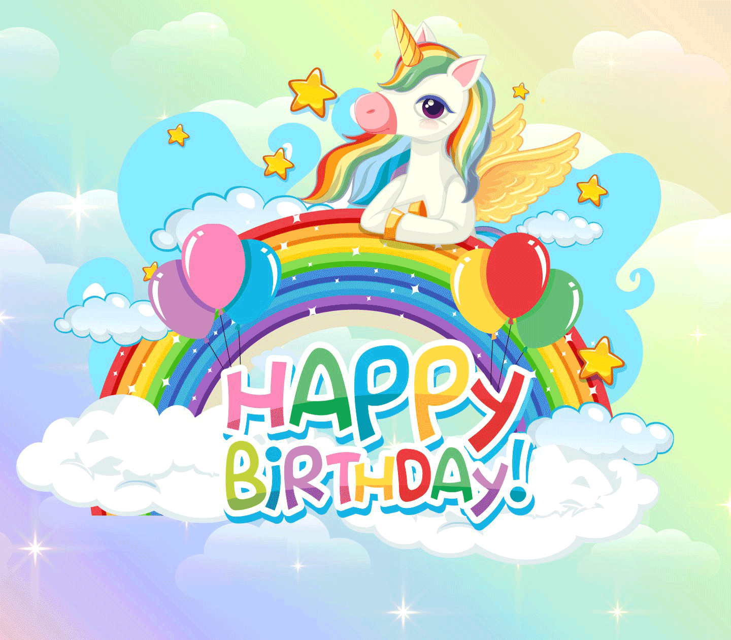 Rainbow Theme - Rainbow and Clouds Birthday Banner 8X7 Feet
