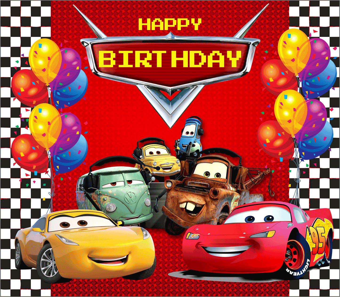 Car Theme Happy Birthday Banners - Car Theme Birthday Banner 8X7 Feet