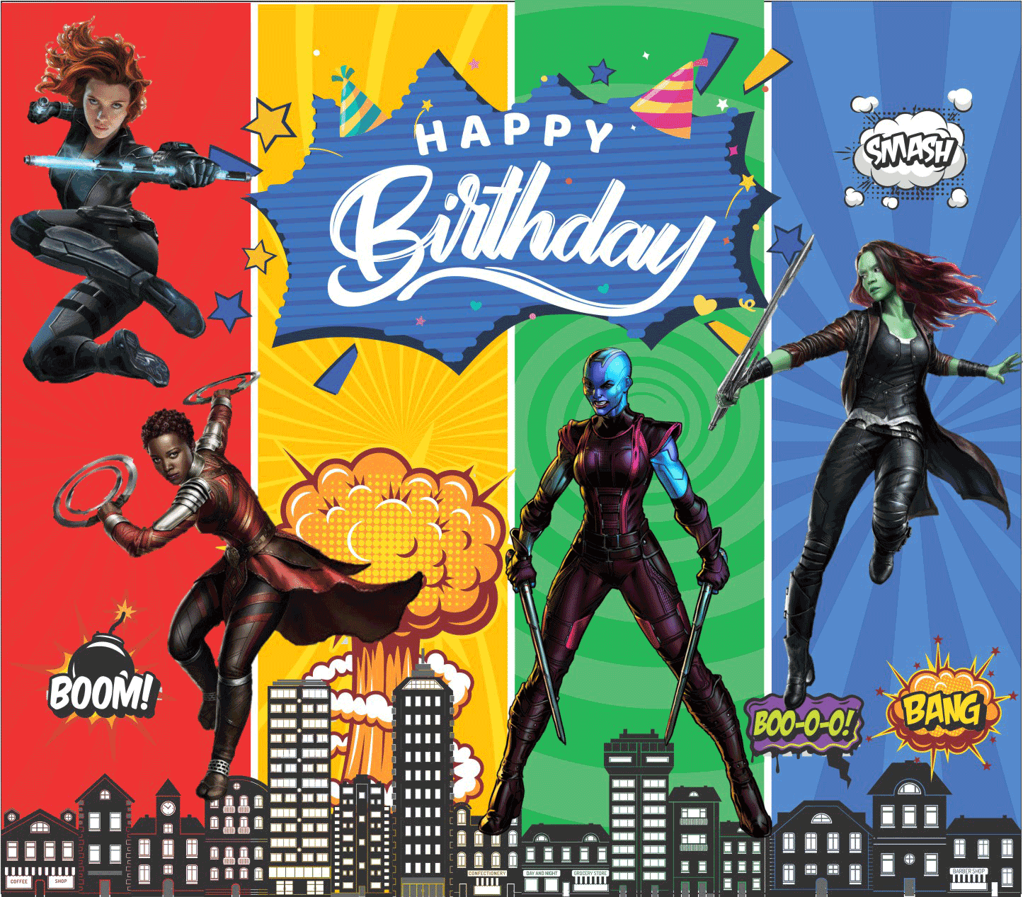Marvel Avengers Theme Happy Birthday Banners - Avengers Girls Birthday Banner 8X7 Feet