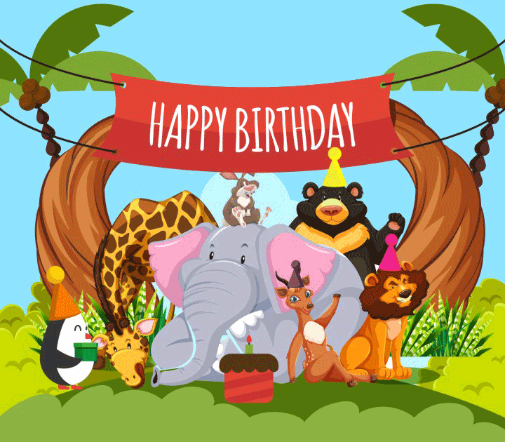 Jungle Theme Happy Birthday Banners - Jungle Theme Birthday Banner 8X7 Feet