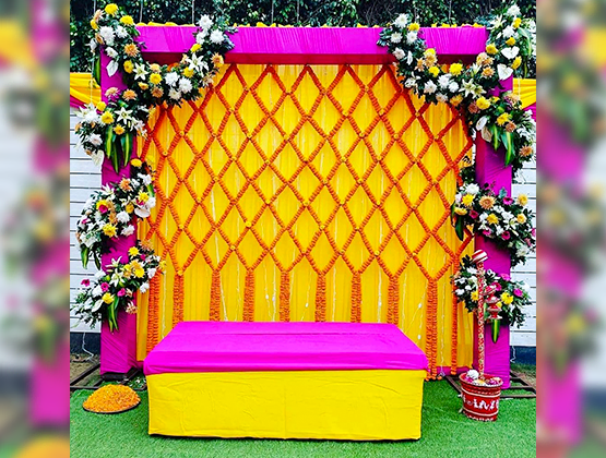 Haldi Decoration - Gorgeous Pink - Yellow Haldi-Mehendi Truss Setup