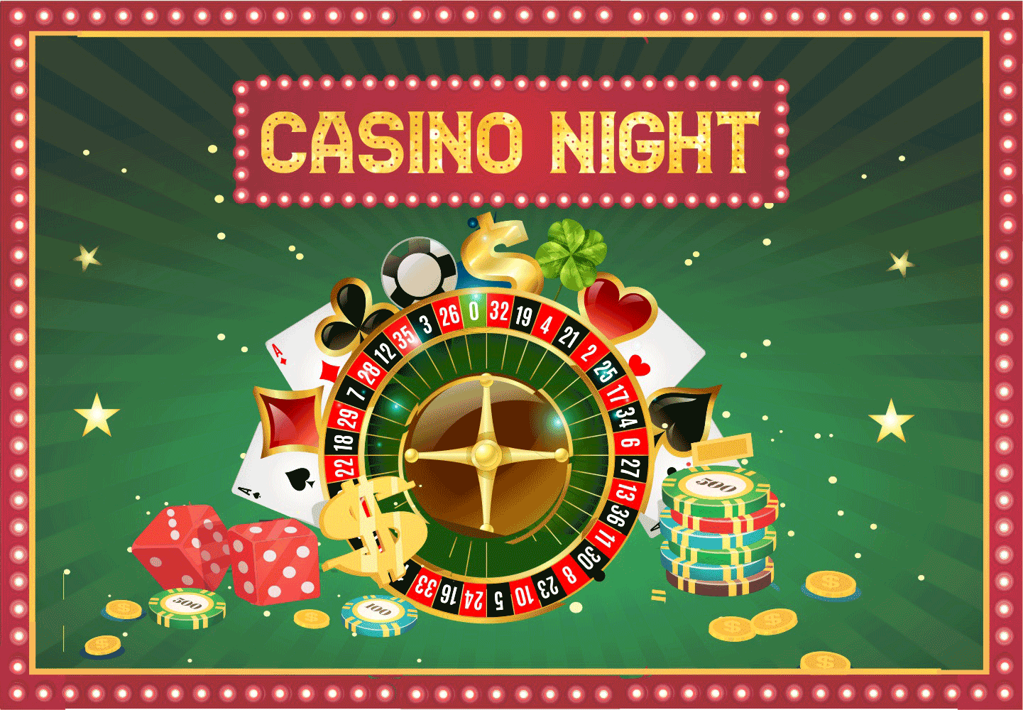 Casino Theme Birthday Banners - Casino Night Theme Birthday Banner 6X4 Feet