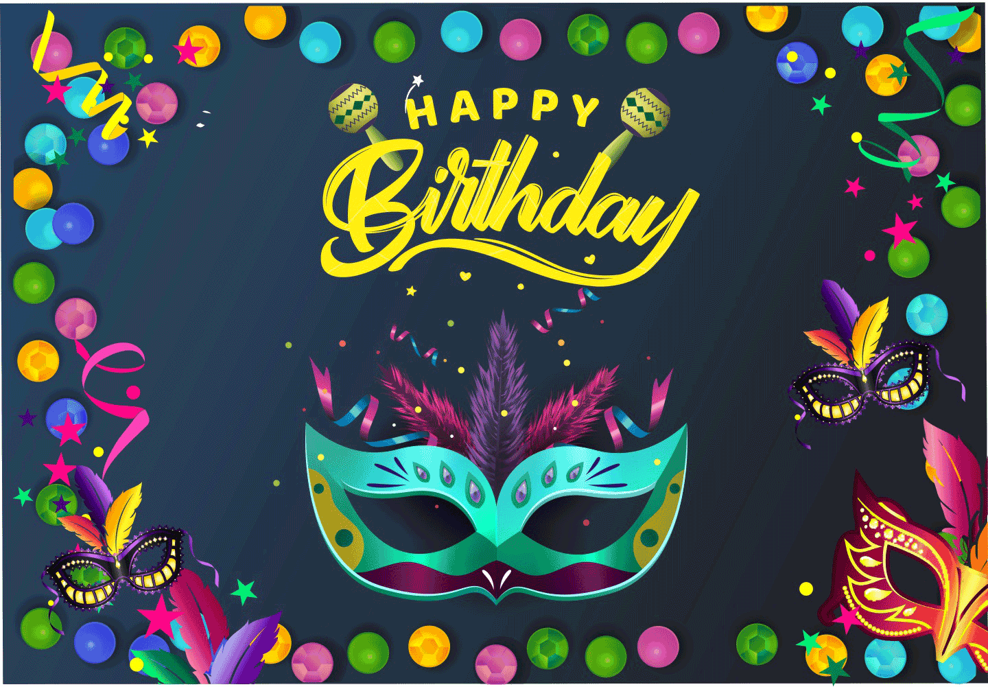 Masquerade Theme Happy Birthday Banners - Masquerade Theme Colorful Birthday Banner 6X4 Feet