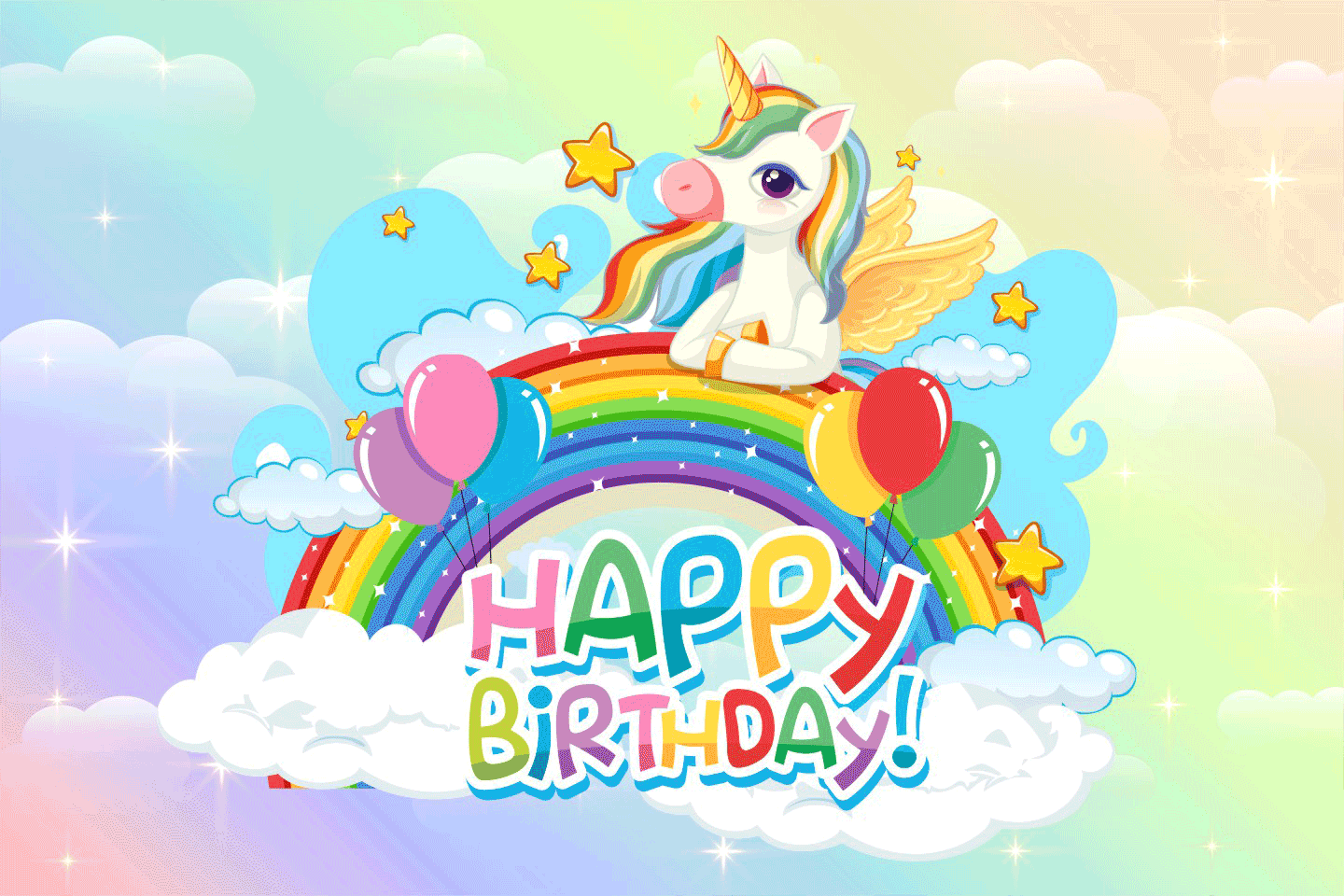 Rainbow Theme - Rainbow and Clouds Birthday Banner 6X4 Feet