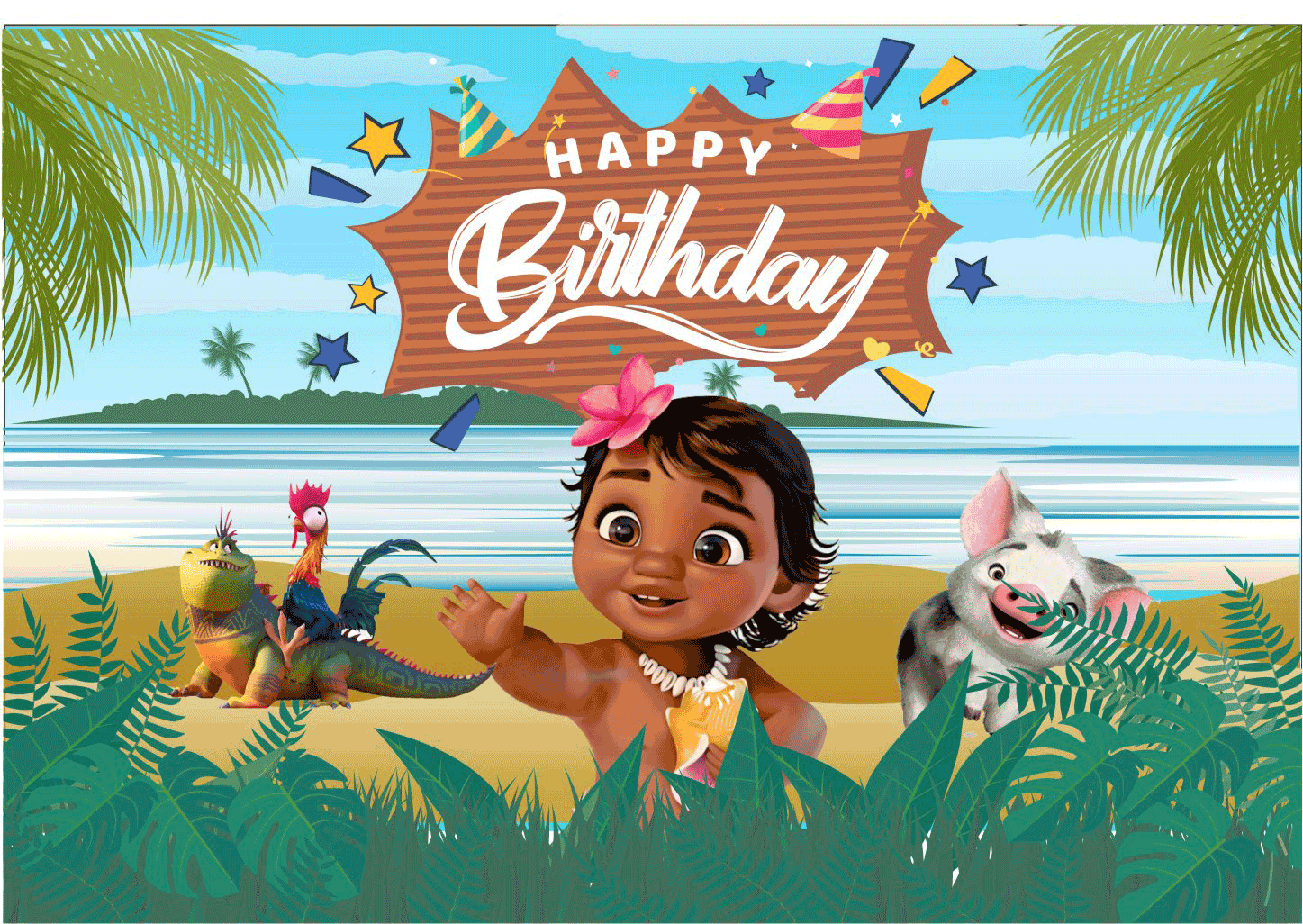 Moana Theme Happy Birthday Banners - Moana Theme Birthday Banner 6x4 Feet