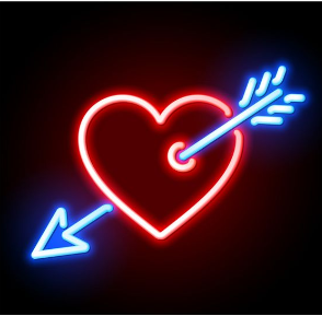 Neon Lights - Red heart pierced by cupids arrow Neon Light