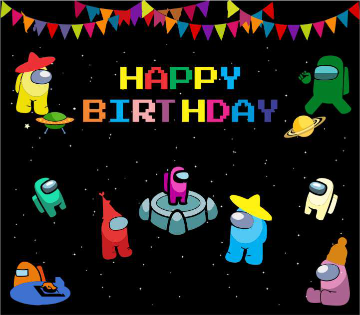 Among Us Theme Happy Birthday Banners - Among Us Theme Birthday Banner 6X4 Feet