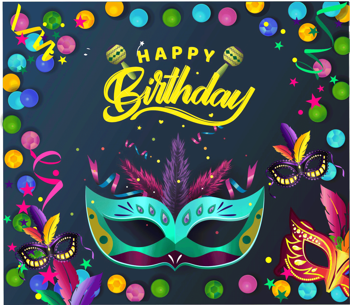 Masquerade Theme Happy Birthday Banners - Masquerade Theme Colorful Birthday Banner 8X7 Feet
