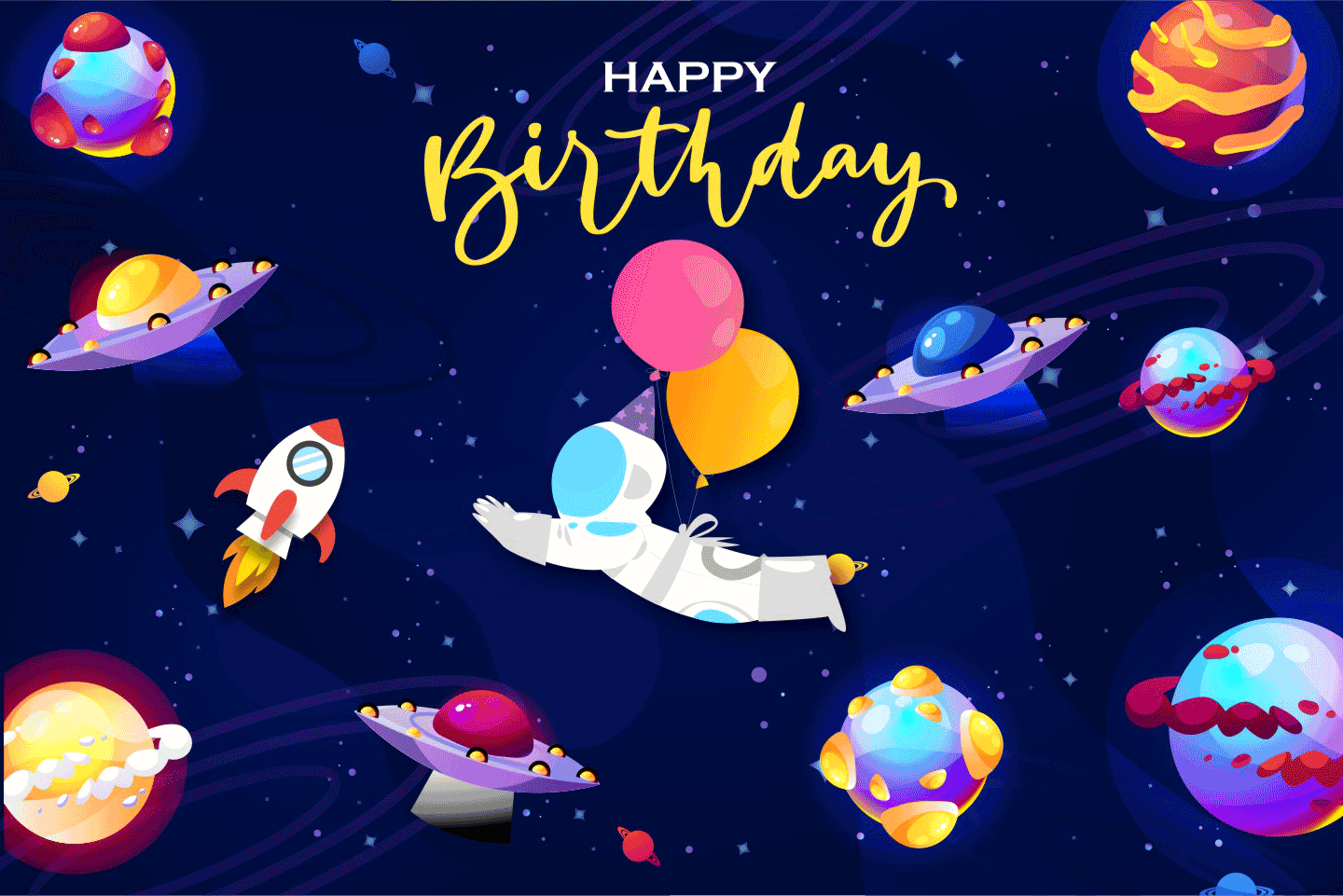 Space Theme Birthday Banners - Space Theme Birthday Banner 8X7 Feet
