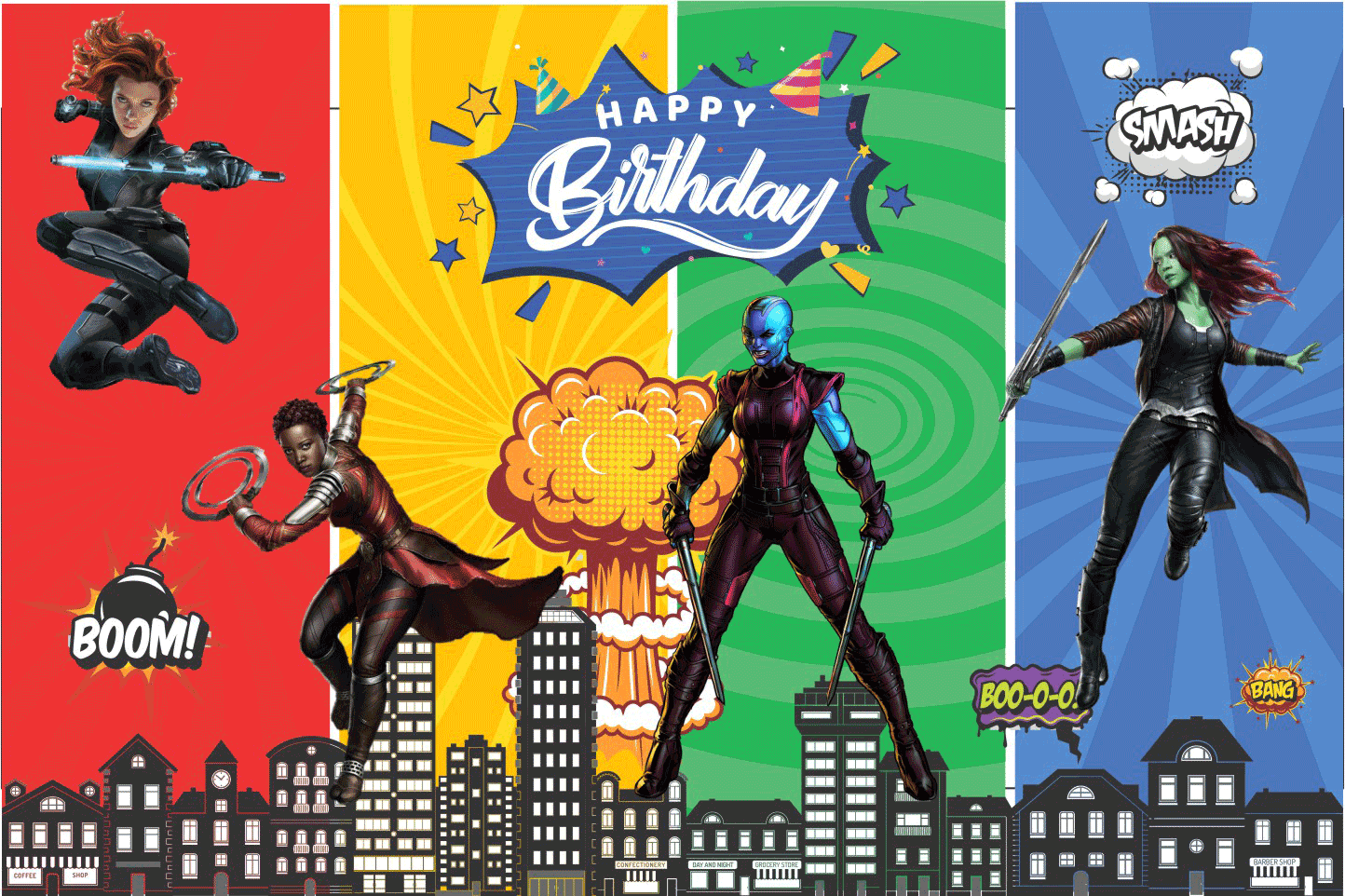 Marvel Avengers Theme Happy Birthday Banners - Avengers Girls Birthday Banner 6x4 Feet
