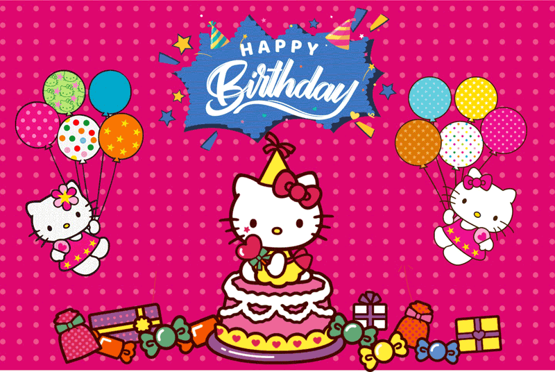 Hello Kitty Theme Happy Birthday Banners - Hello Kitty Birthday Banner 6X4 Feet