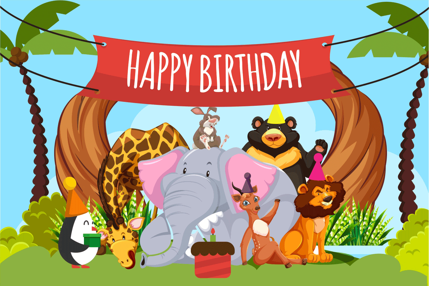 Jungle Theme Happy Birthday Banners - Jungle Theme Birthday Banner 6X4 Feet