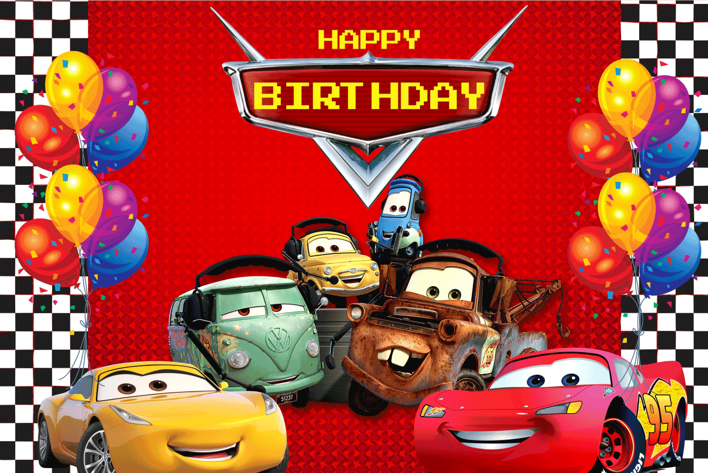Car Theme Happy Birthday Banners - Car Theme Birthday Banner 6X4 Feet