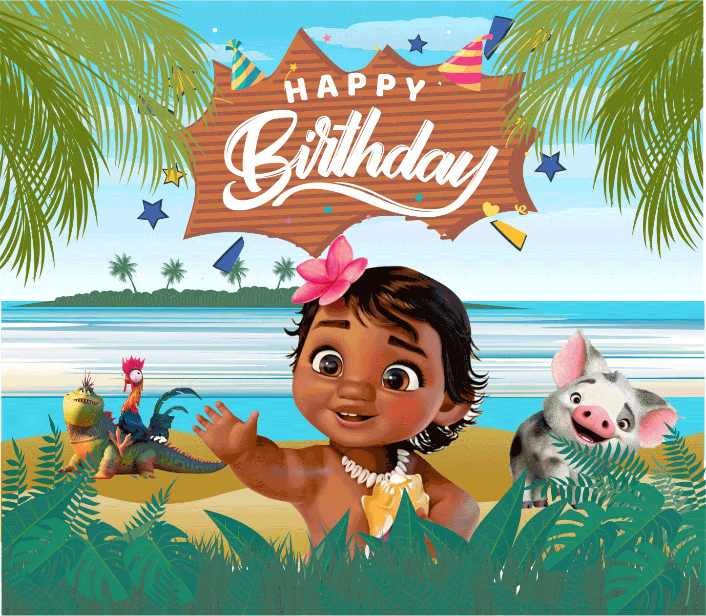 Moana Theme Happy Birthday Banners - Moana Theme Birthday Banner 8X7 Feet